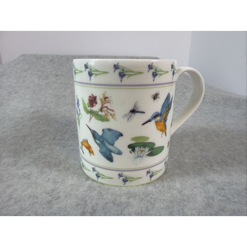 Halcyon Days Bone China Kingfisher Dragonfly Mug Cup Made in England Cylinder